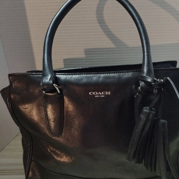Coach Black Leather Shoulder Bag w/ Silver Hardware | Style No. J1269-19890 - Picture 1 of 6